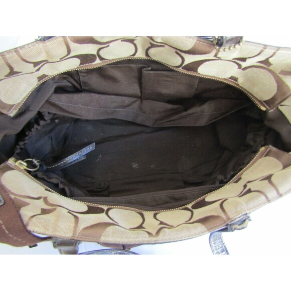 Authentic Coach 21865 Signature Stripe Brown Khaki Diaper Travel Weekender Bag - Picture 9 of 10